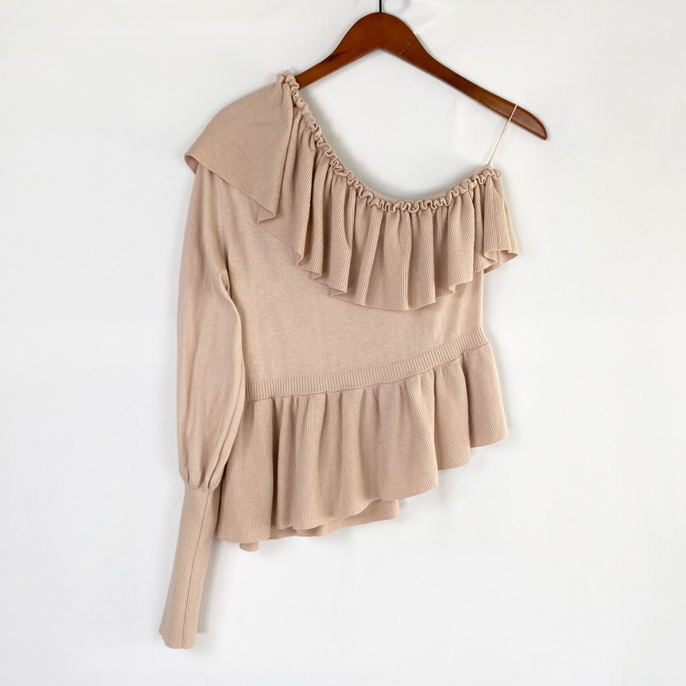 Ulla Johnson Eden One Shoulder Top in Rose Cashmere Ruffle Asymmetrical Size S